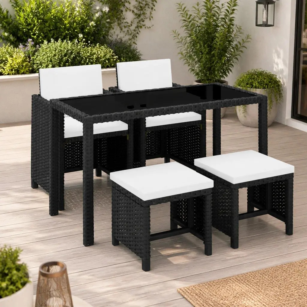 Outdoor Dining Set Black 5 Piece Poly Rattan Garden Furniture Patio Table Chairs