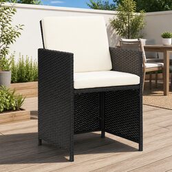 Black Rattan Outdoor Dining Chairs with Cushions (2 Pcs)