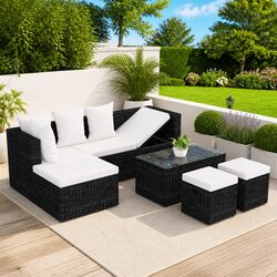 Garden Lounge Set 4 Piece Outdoor Furniture Corner Sofa with Cushions Black
