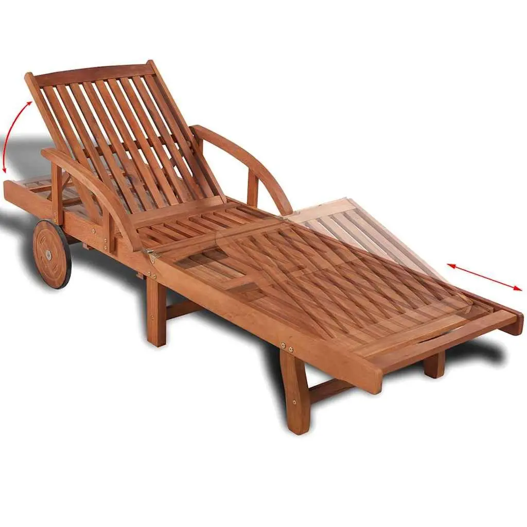 Sun Lounger Brown Adjustable Backrest with Wheels Outdoor Garden Chaise Lounge Chair