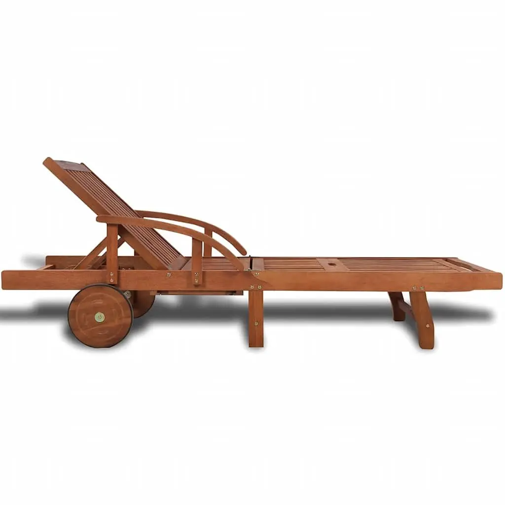 Sun Lounger Brown Adjustable Backrest with Wheels Outdoor Garden Chaise Lounge Chair