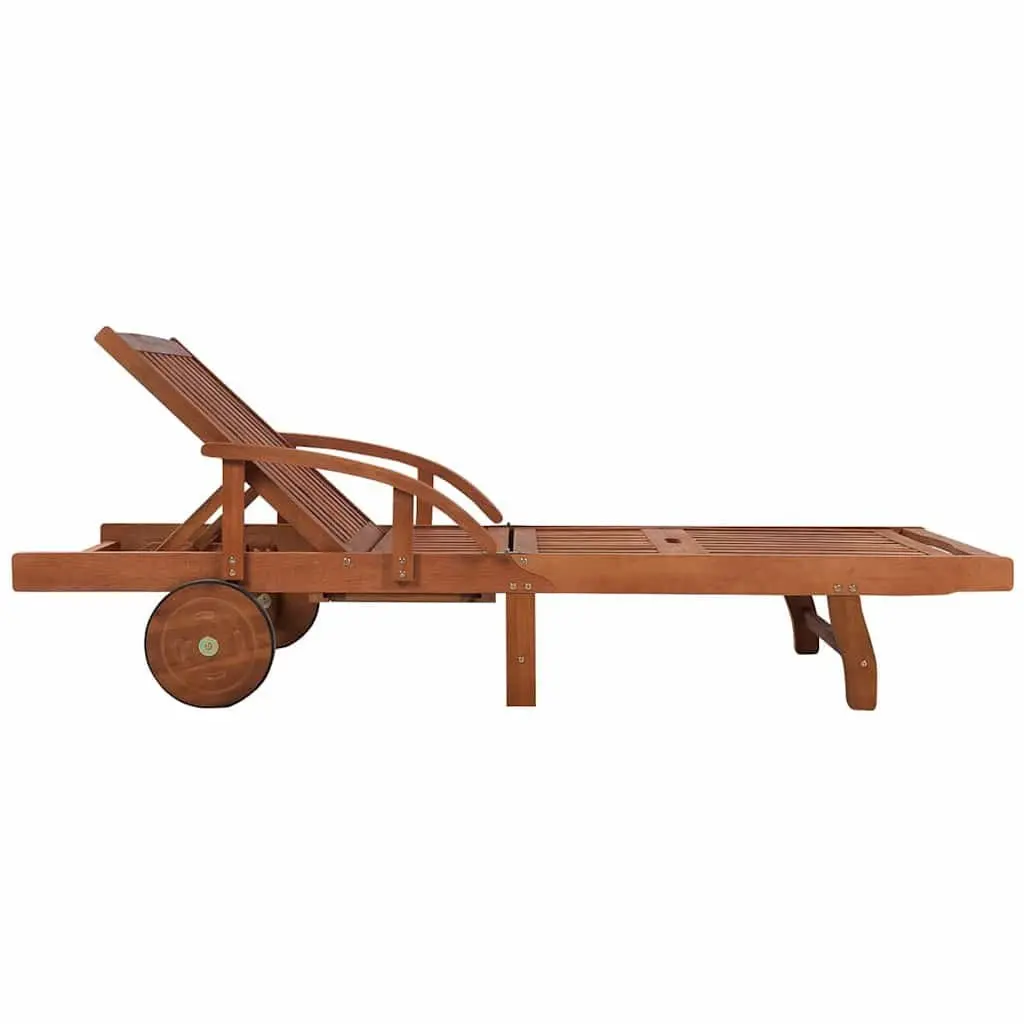Sun Lounger with Side Table Solid Acacia Wood Outdoor Chaise Lounge Garden Patio