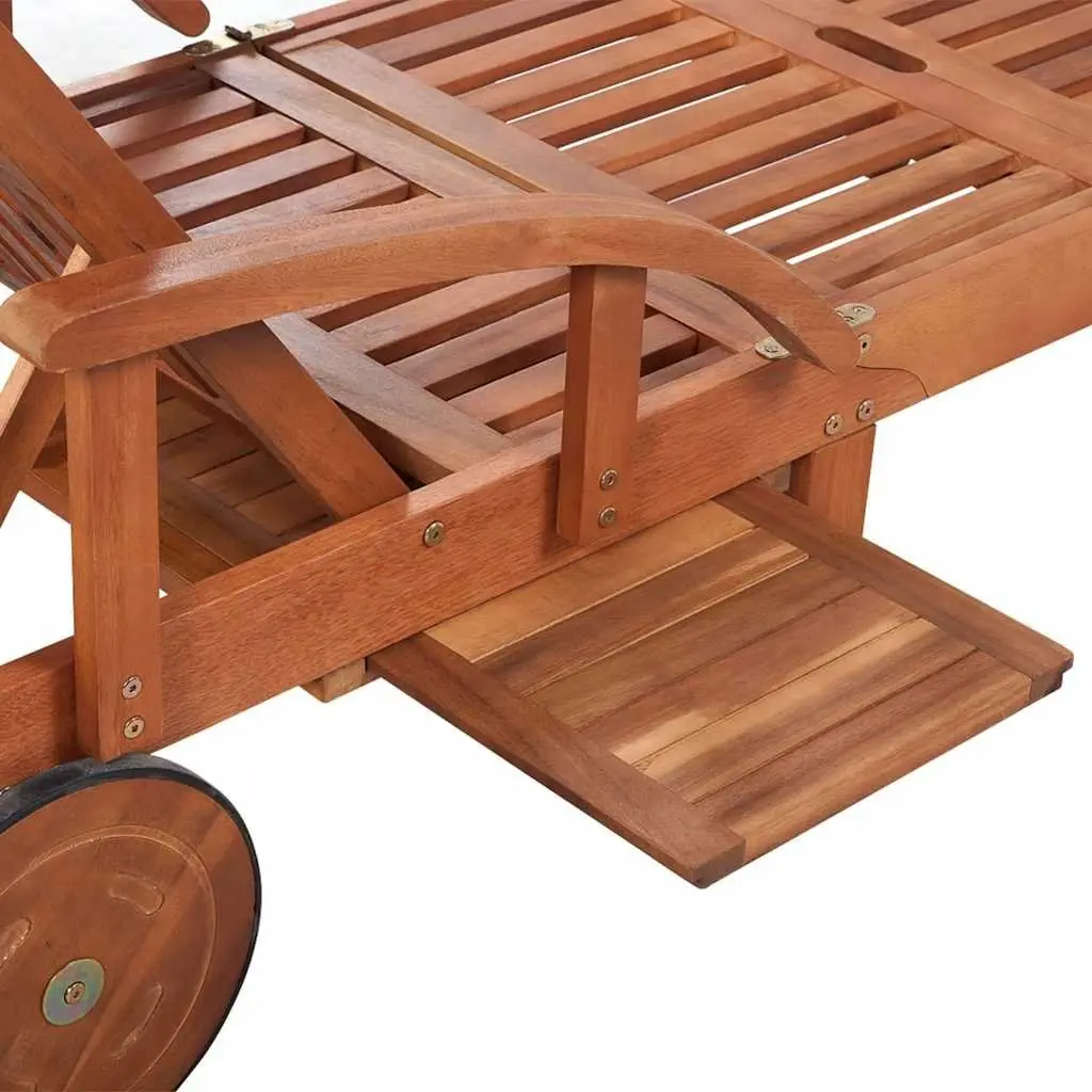 Sun Lounger with Side Table Solid Acacia Wood Outdoor Chaise Lounge Garden Patio