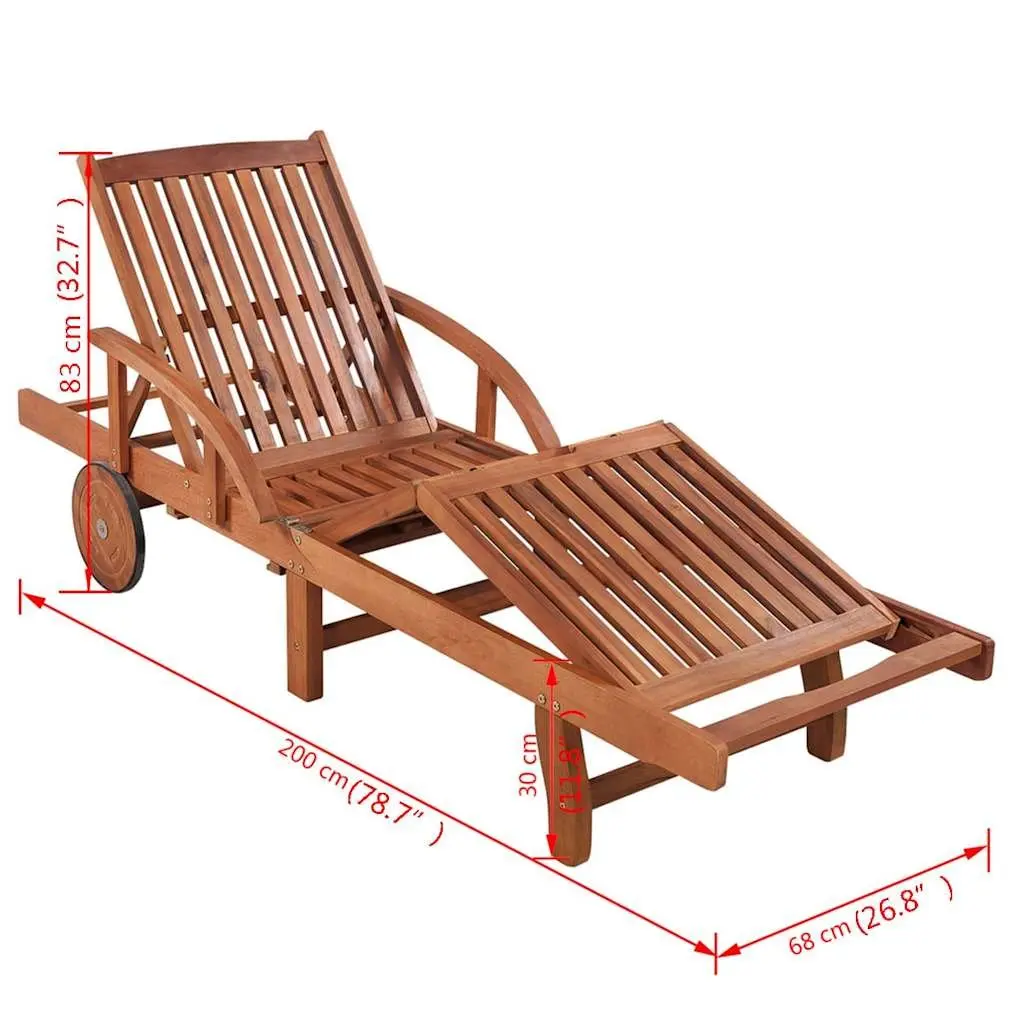 Sun Lounger with Side Table Solid Acacia Wood Outdoor Chaise Lounge Garden Patio