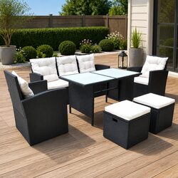 Outdoor Dining Set 6 Piece Poly Rattan Garden Furniture Patio Table Sofa Chair