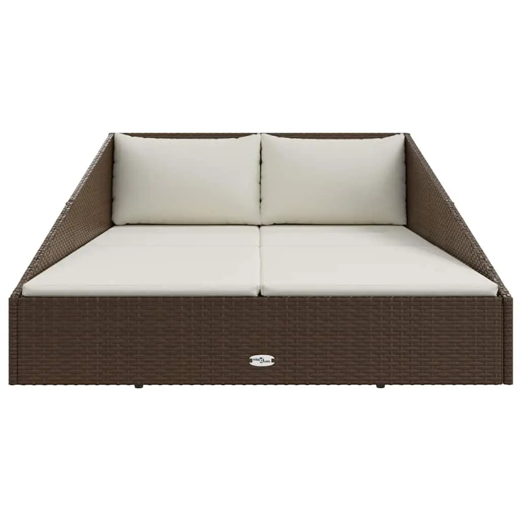 Outdoor Daybed Brown 110x200cm 2-Person Lounger Waterproof PE Rattan with Cushions and Pillows