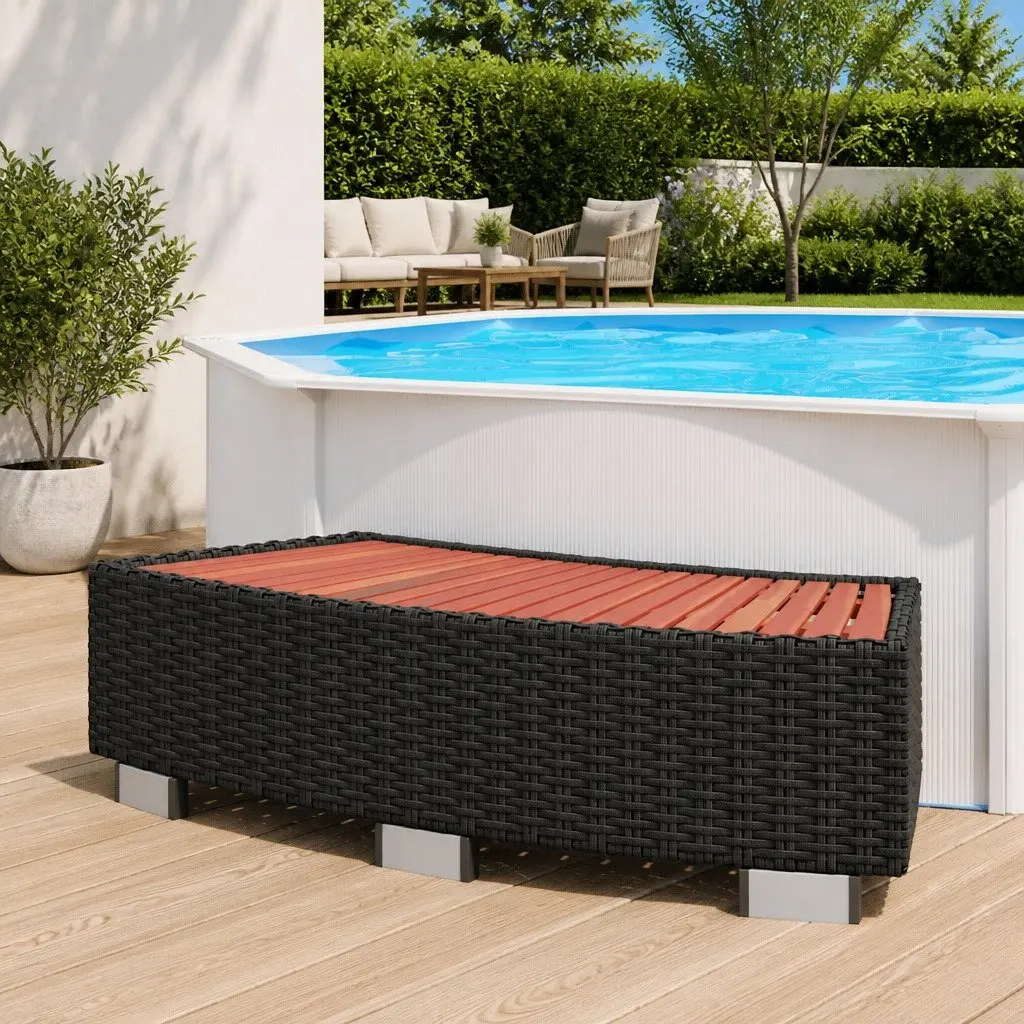 Spa Step Black 92x45x25cm Rattan Construction Outdoor Jacuzzi Access Ladder
