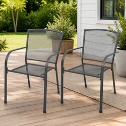 Stackable Garden Chairs 2 pcs Steel Mesh Design Outdoor Dining Seating