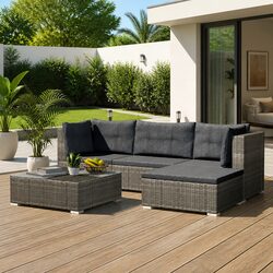 Garden Lounge Set 5 Piece Outdoor Furniture Poly Rattan Sofa Grey Patio
