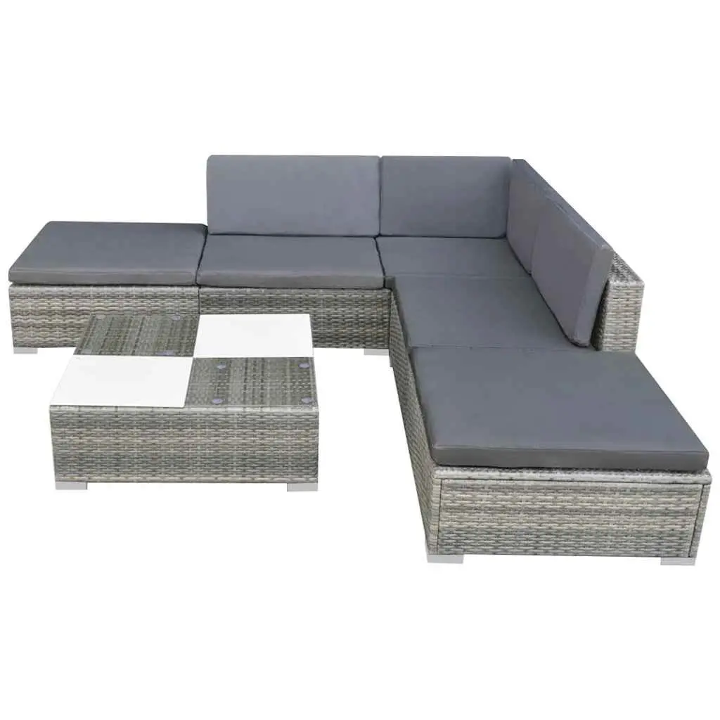 Garden Lounge Set 6 Piece Outdoor Rattan Sofa Patio Furniture Grey with Cushions