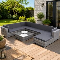 8 Piece Grey Rattan Lounge Set: Perfect for Your Patio