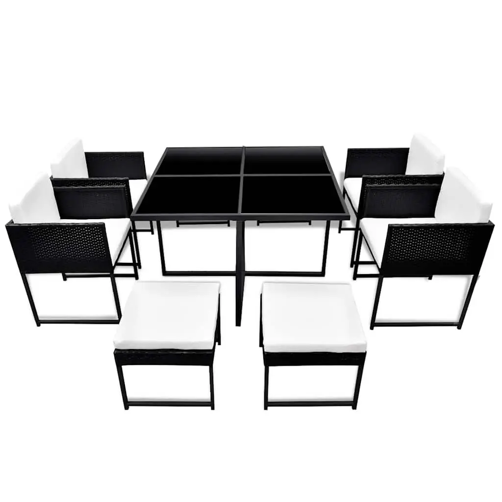 Outdoor Dining Set Black 9 Piece Rattan Garden Furniture Table Chairs Stools Cushions