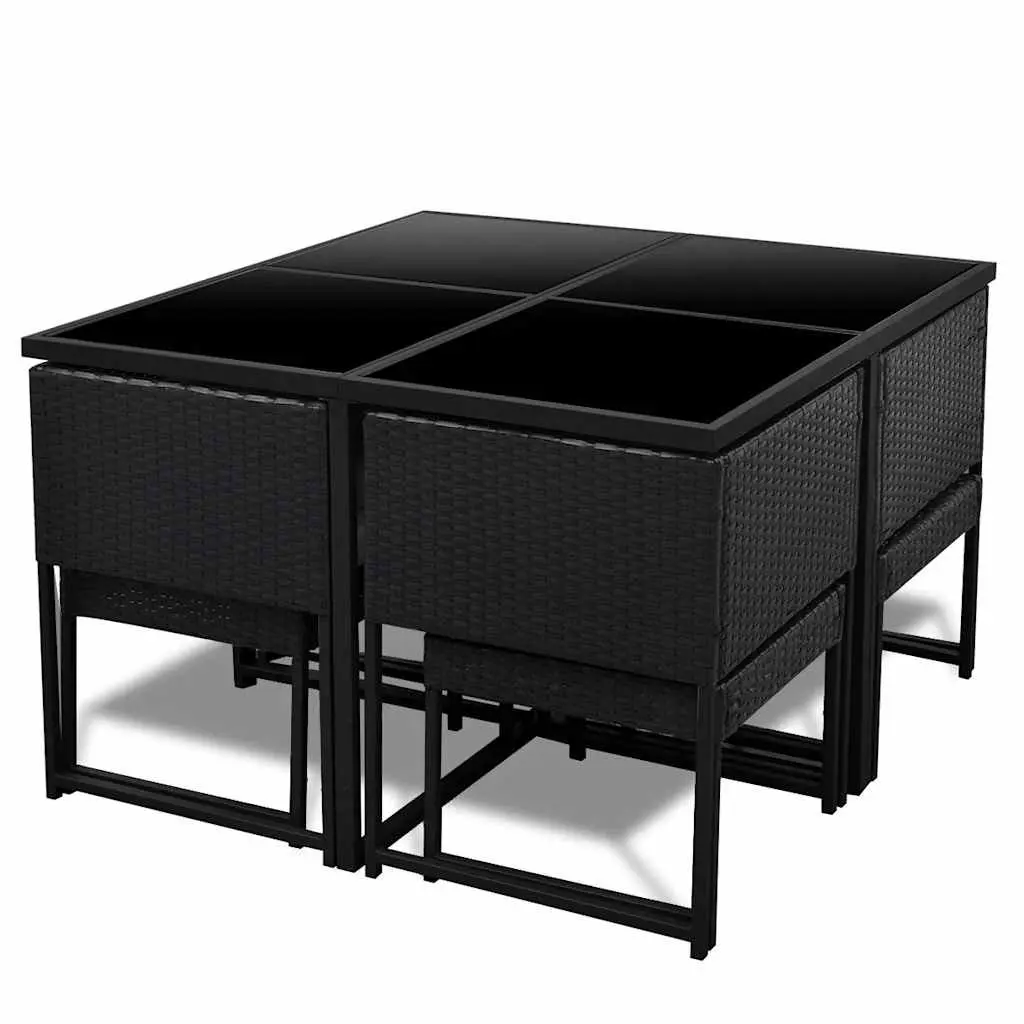 Outdoor Dining Set Black 9 Piece Rattan Garden Furniture Table Chairs Stools Cushions