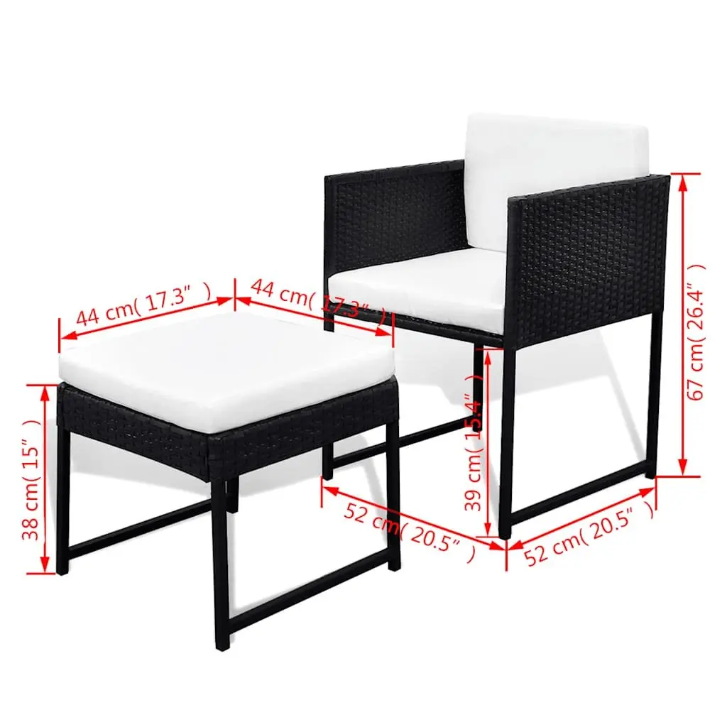 Outdoor Dining Set Black 9 Piece Rattan Garden Furniture Table Chairs Stools Cushions