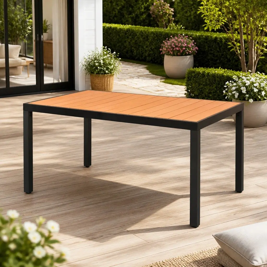 Outdoor Garden Table Brown 150x90x74 cm Patio Dining Furniture Weather Resistant