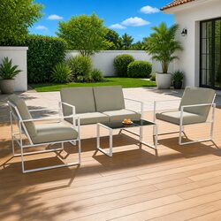 Outdoor Garden Lounge Set 4 Piece Sofa Chairs Coffee Table with Cushions White
