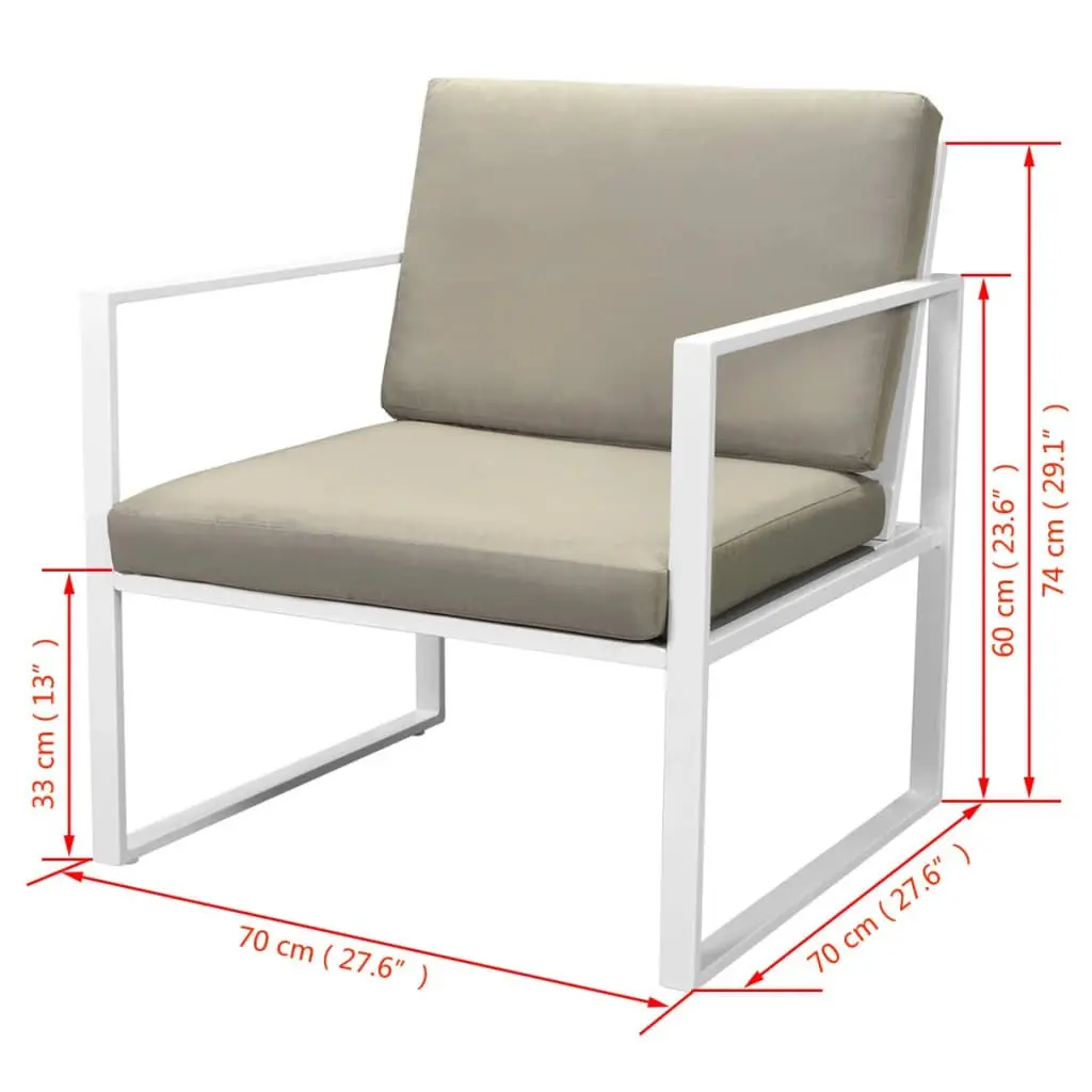 4 Piece White Outdoor Lounge Set with Sofa Chairs Coffee Table and Cushions