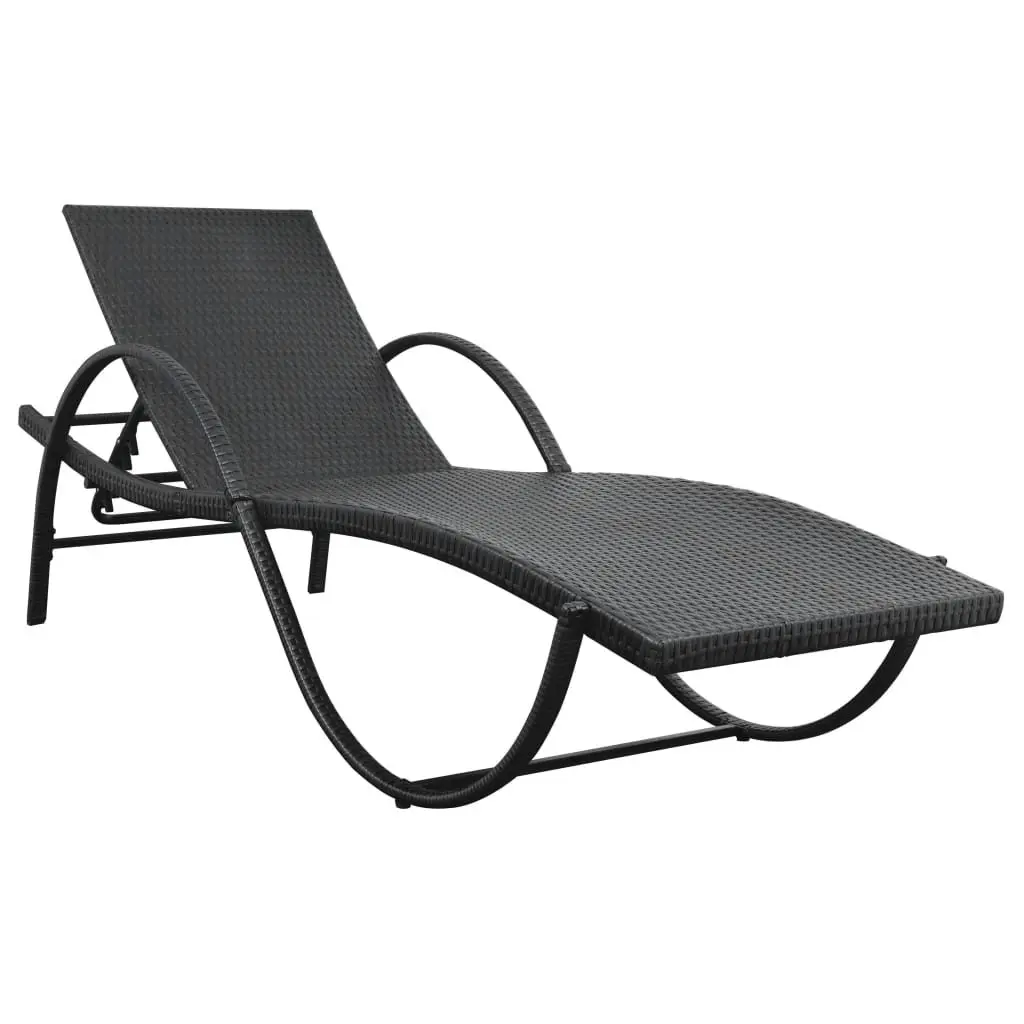 Sun Lounger with Cushion PE Rattan Outdoor Garden Patio Lounge Chair Black