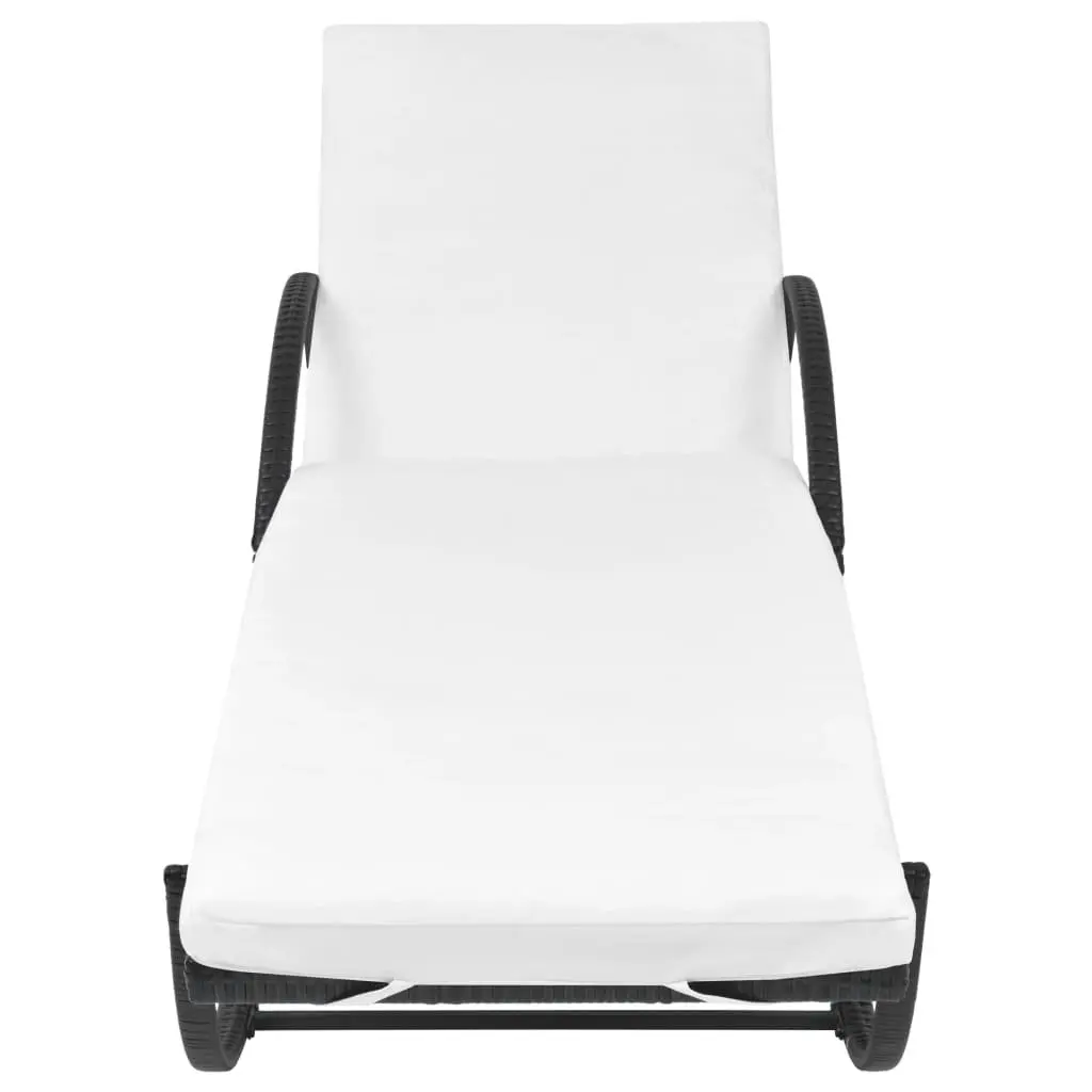 Sun Lounger with Cushion PE Rattan Outdoor Garden Patio Lounge Chair Black
