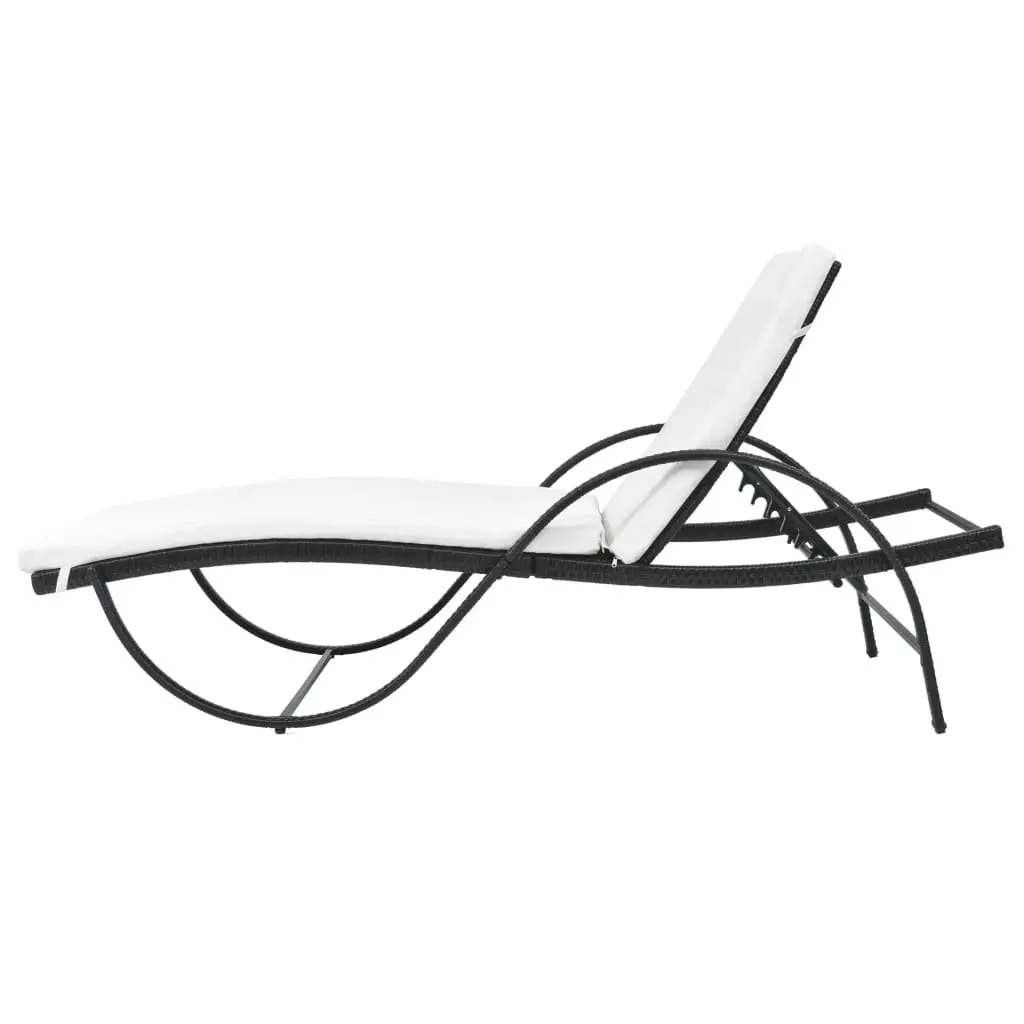 Sun Lounger with Cushion PE Rattan Outdoor Garden Patio Lounge Chair Black