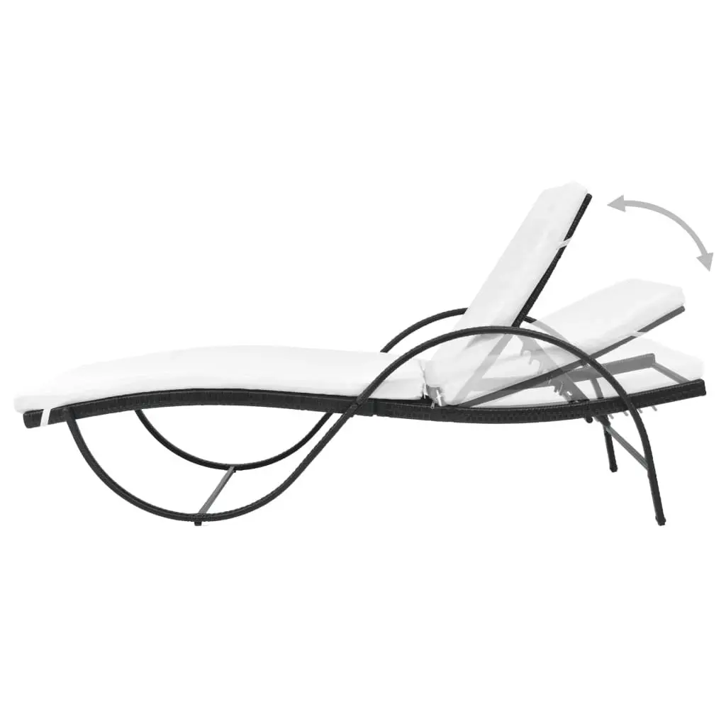 Sun Lounger with Cushion PE Rattan Outdoor Garden Patio Lounge Chair Black