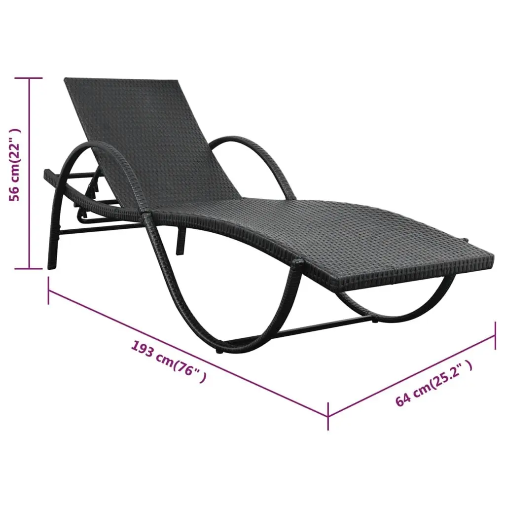 Sun Lounger with Cushion PE Rattan Outdoor Garden Patio Lounge Chair Black
