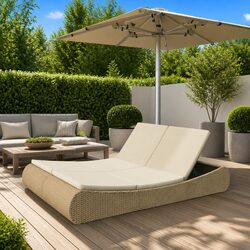 Compact Beige Outdoor Chaise Longue with Cushion