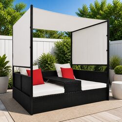 Compact and Durable Rattan Lounger for Outdoor Use