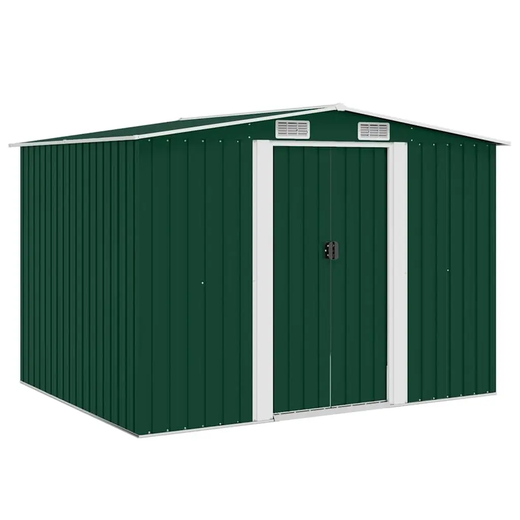 Metal Storage Shed Green Outdoor with Double Sliding Doors High Ventilation