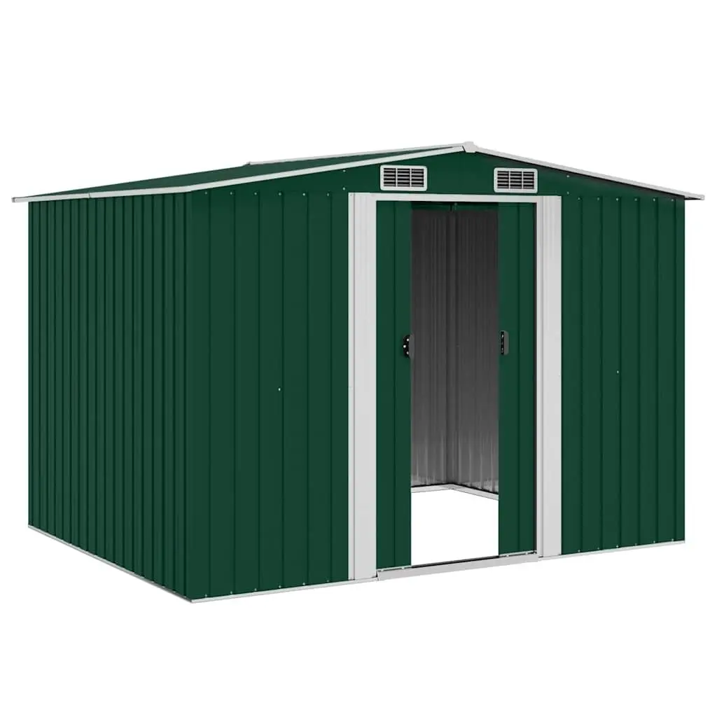 Metal Storage Shed Green Outdoor with Double Sliding Doors High Ventilation