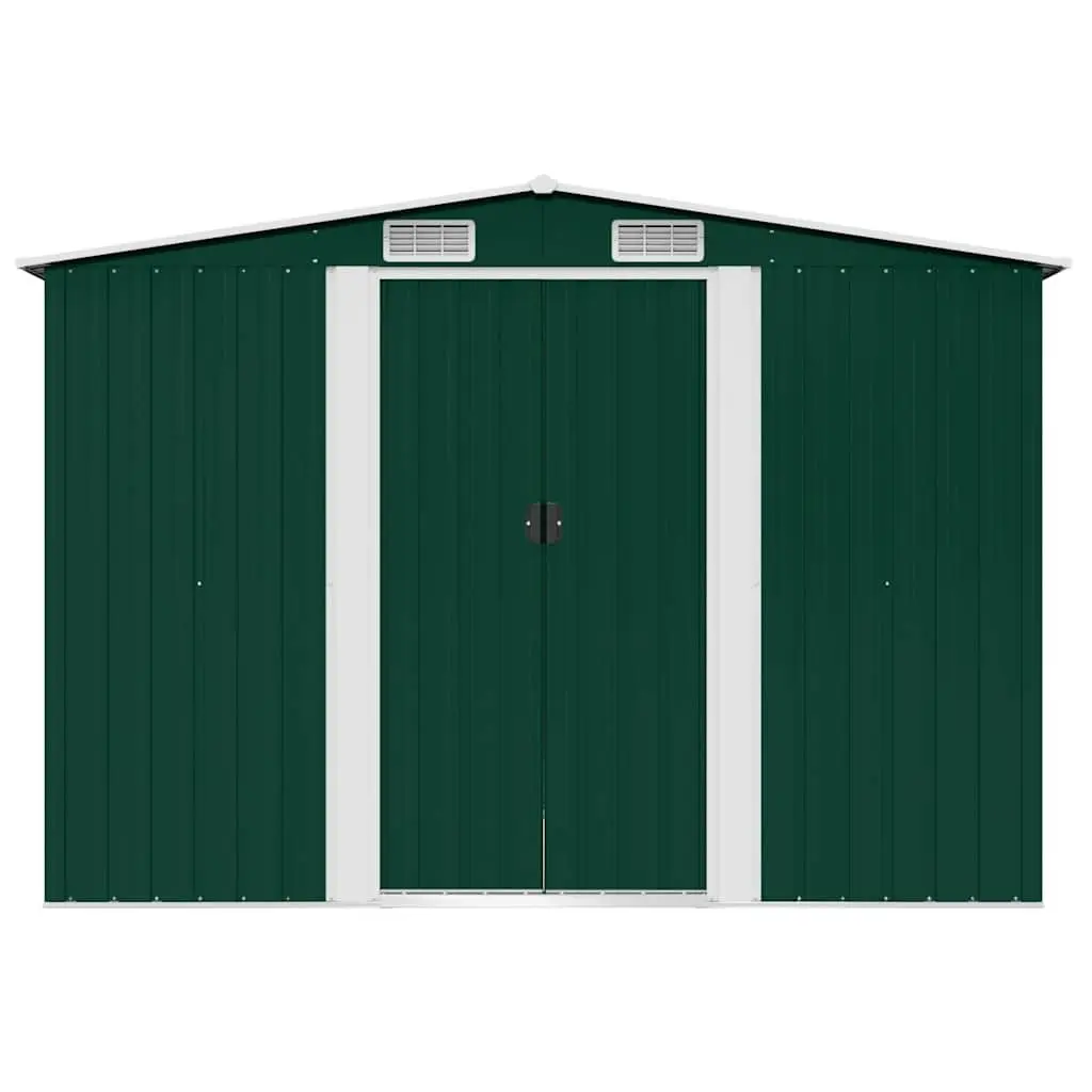 Metal Storage Shed Green Outdoor with Double Sliding Doors High Ventilation