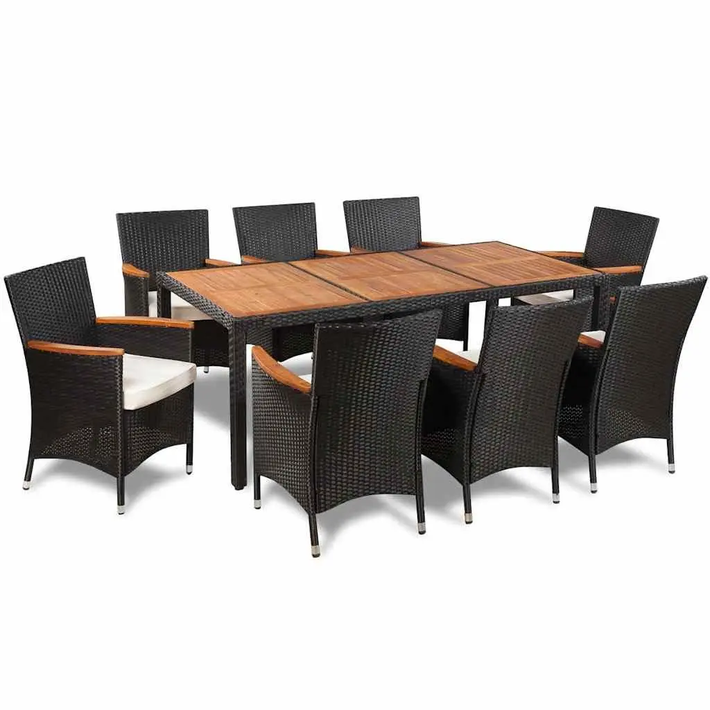 Outdoor Dining Set Black 9 Piece Poly Rattan Table Chairs Cushions Garden Patio