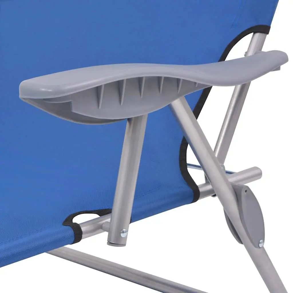 Foldable Sun Lounger Blue Adjustable Canopy Steel Frame Outdoor Beach Chair