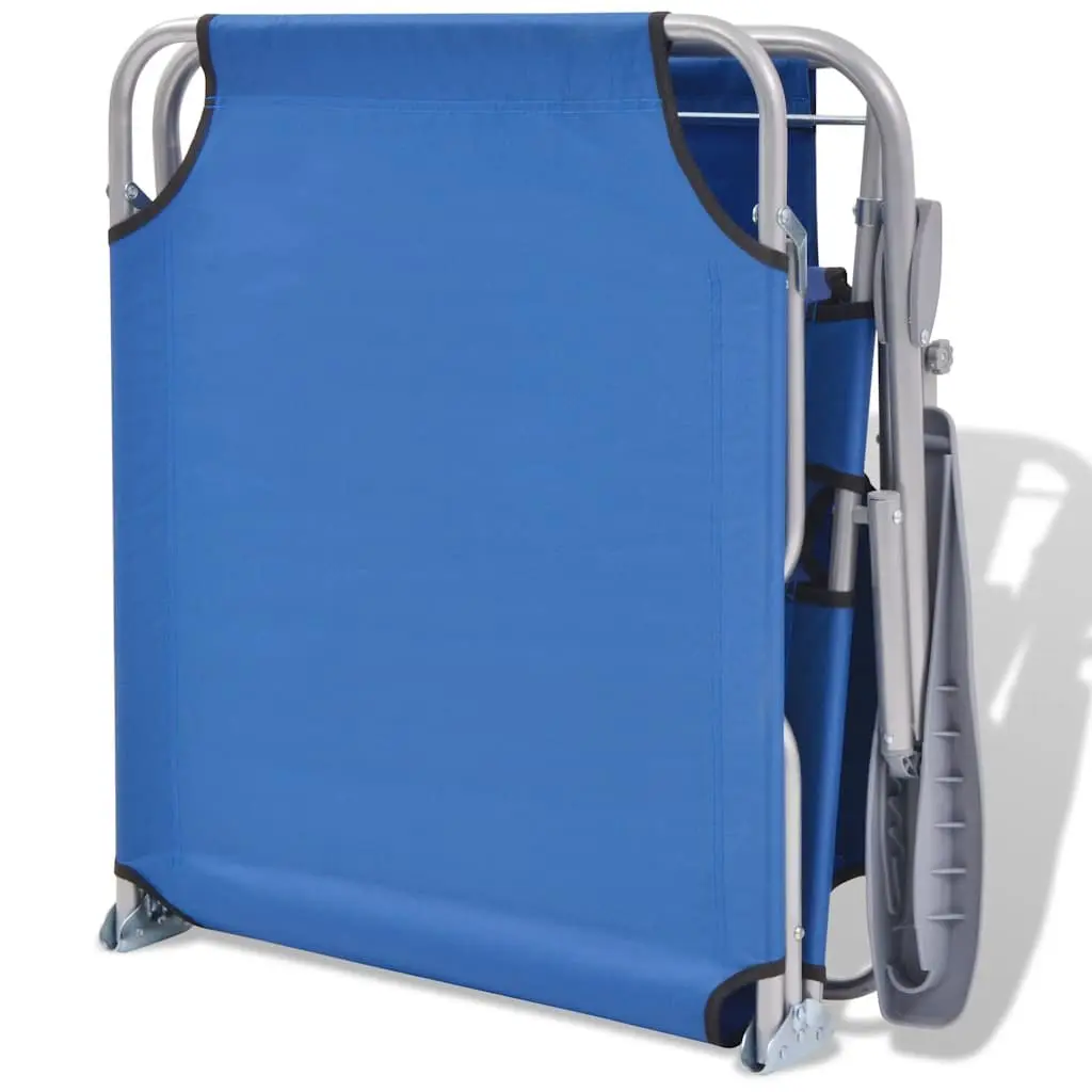 Foldable Sun Lounger Blue Adjustable Canopy Steel Frame Outdoor Beach Chair