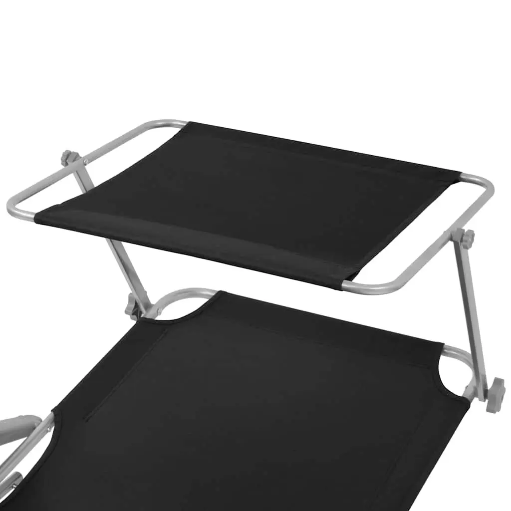 Foldable Sun Lounger with Adjustable Canopy Outdoor Beach Bed Lounge Chair Black
