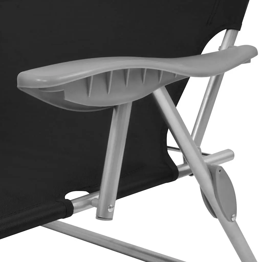 Foldable Sun Lounger with Adjustable Canopy Outdoor Beach Bed Lounge Chair Black