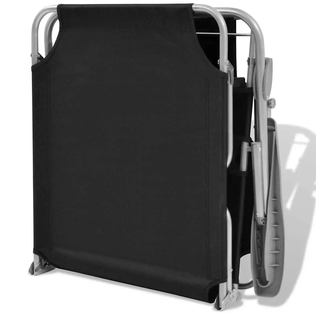Foldable Sun Lounger with Adjustable Canopy Outdoor Beach Bed Lounge Chair Black