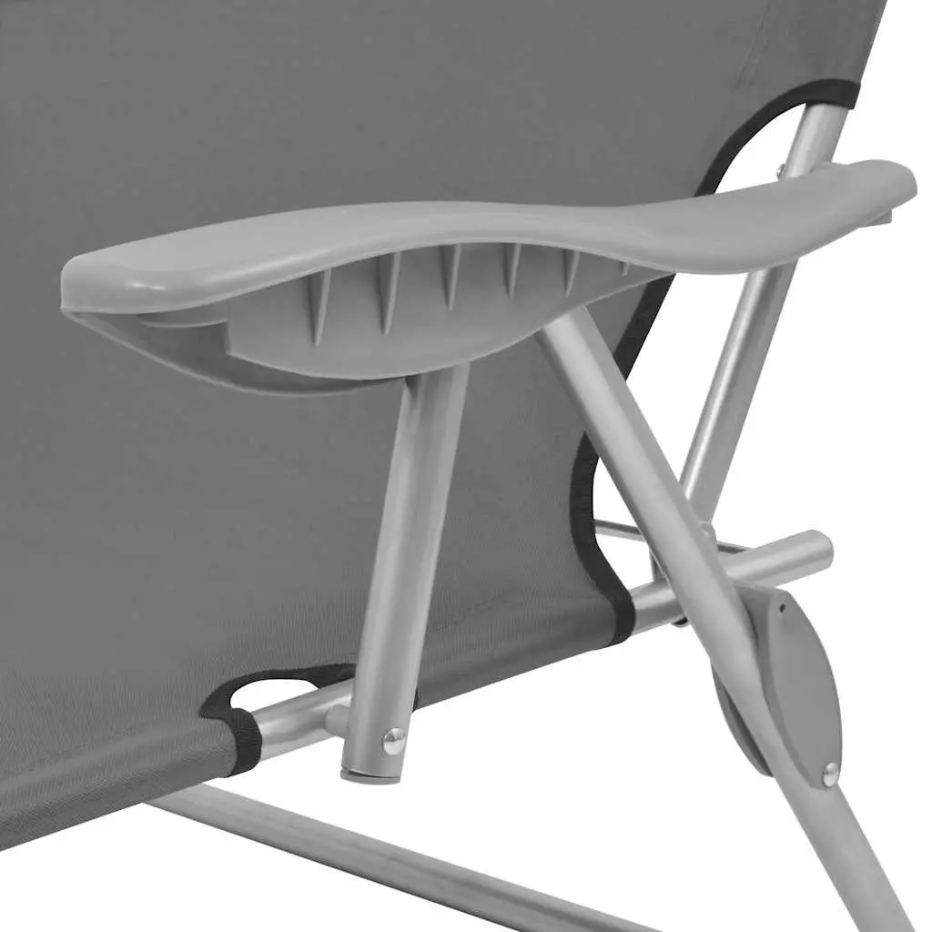 Sun Lounger with Adjustable Canopy Foldable Beach Lounge Chair Grey Outdoor
