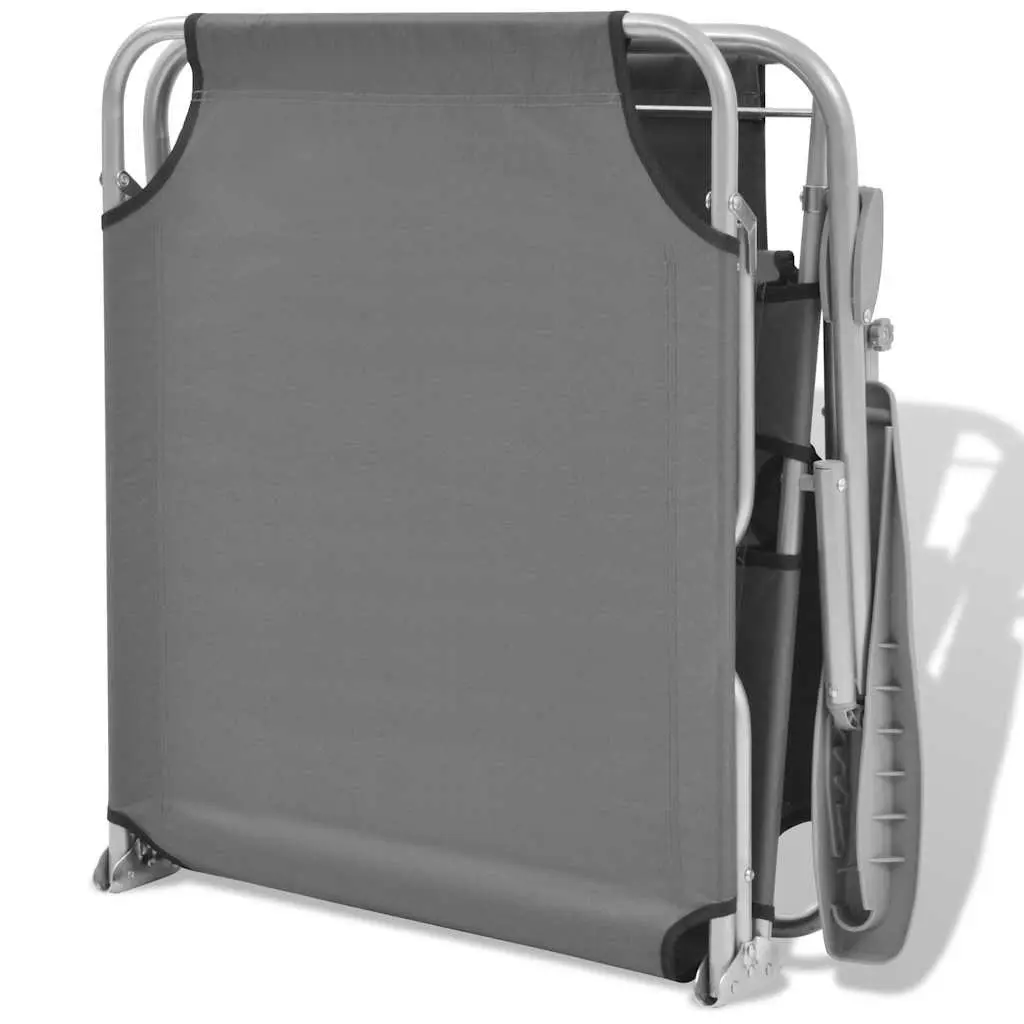 Sun Lounger with Adjustable Canopy Foldable Beach Lounge Chair Grey Outdoor