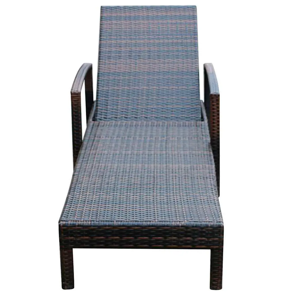 Sun Lounger Brown Adjustable Backrest Outdoor Recliner with Cushion
