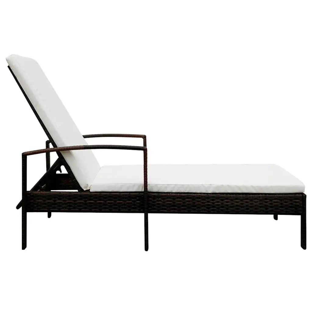Sun Lounger Brown Adjustable Backrest Outdoor Recliner with Cushion