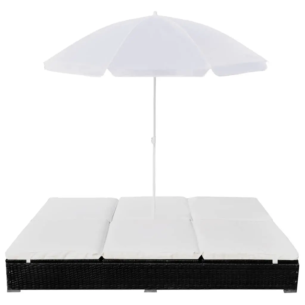 Outdoor Lounge Bed Black for 2 People Adjustable with Umbrella
