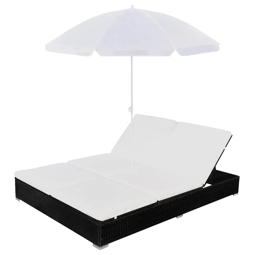 Outdoor Lounge Bed Black for 2 People Adjustable with Umbrella