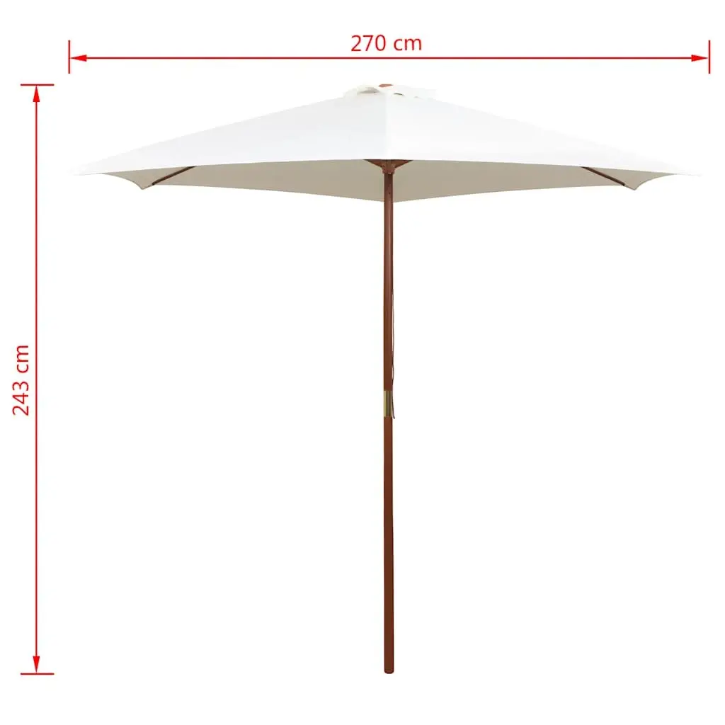 Garden Parasol White 270x270 cm Wooden Pole UV Resistant Polyester Cover