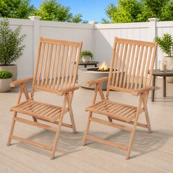 Concise Folding Teak Garden Chairs - 2 pcs