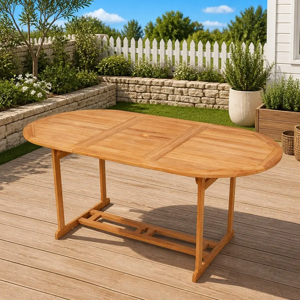 Outdoor Dining Table Brown 180x90x75cm Solid Teak Wood Weather Resistant with Parasol Hole
