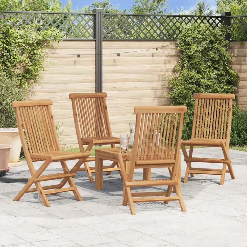 Folding Chairs Set Brown Teak Hardwood 4 Piece Outdoor Garden Seating