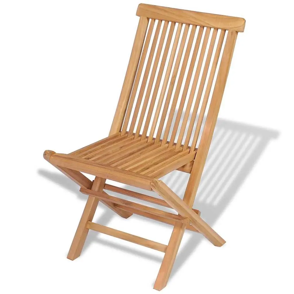 Folding Chairs Set Brown Teak Hardwood 4 Piece Outdoor Garden Seating