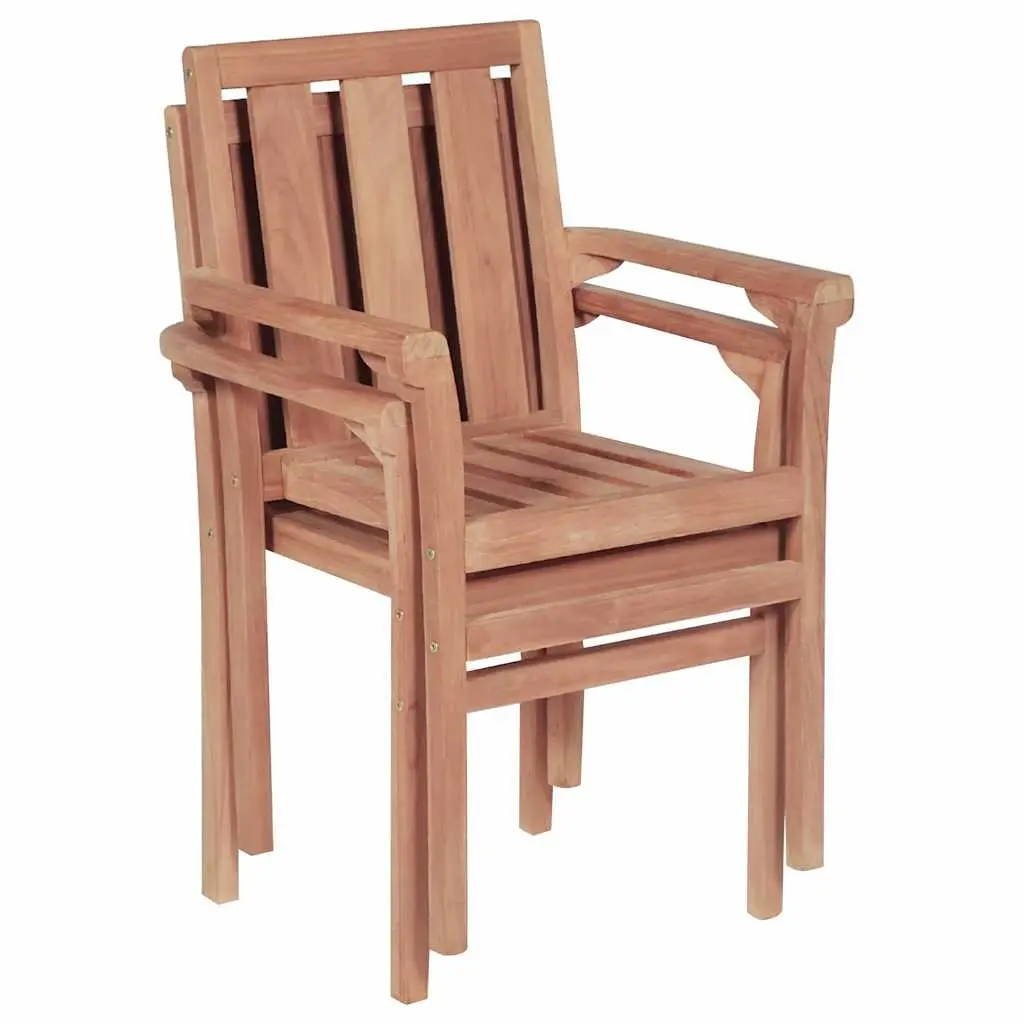 Stackable Outdoor Chairs Set 2 pcs Garden Patio Seating Teak Wood Brown