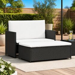 2 Piece Garden Lounge Set with Cushions Poly Rattan Outdoor Sofa Stool Black